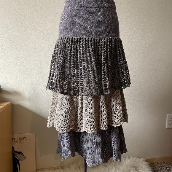 Vintage OOAK handmade blue crochet tiered maxi skirt boho fairy grunge size M/L - Picture 2 of 7